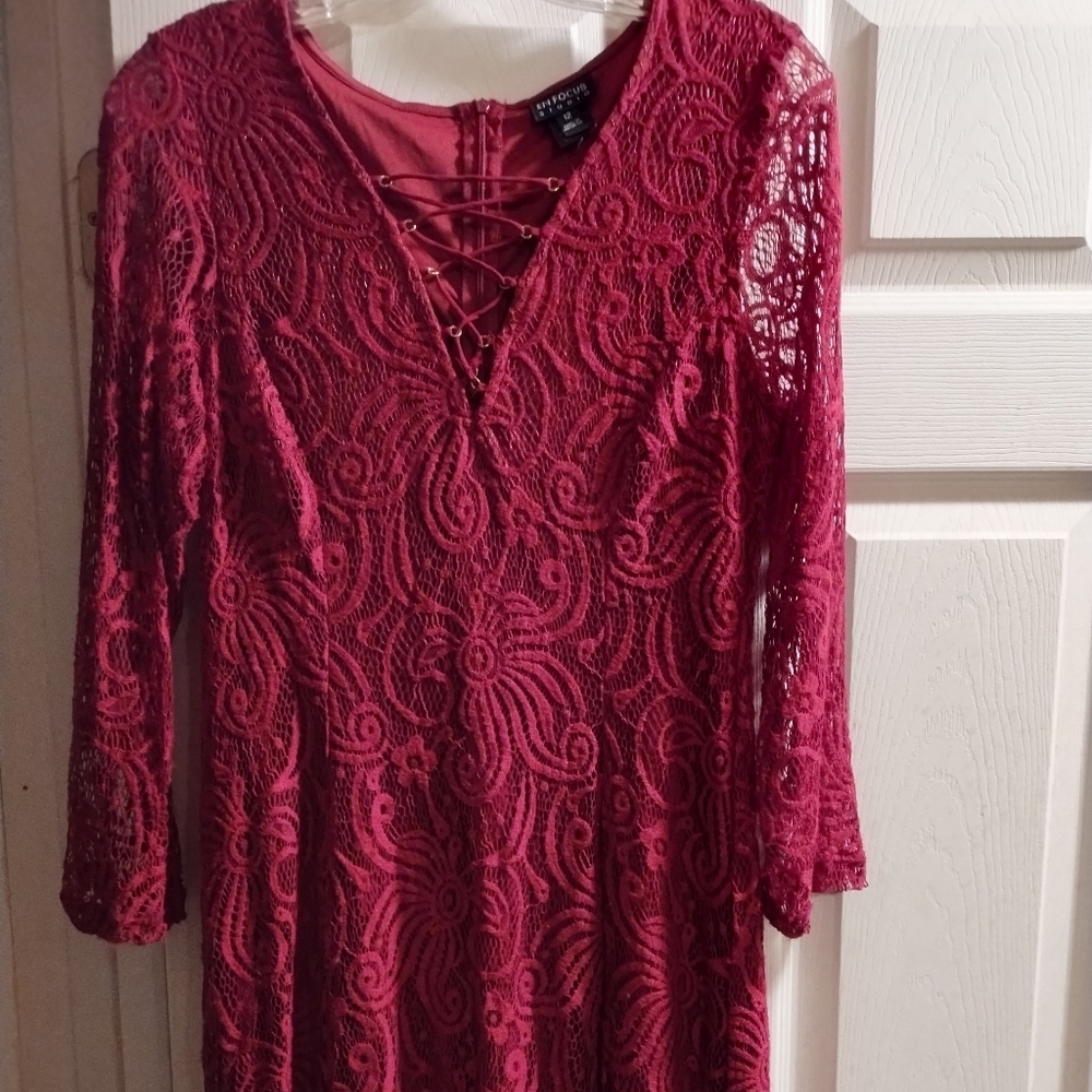 Red Long Sleeve Lace Dress